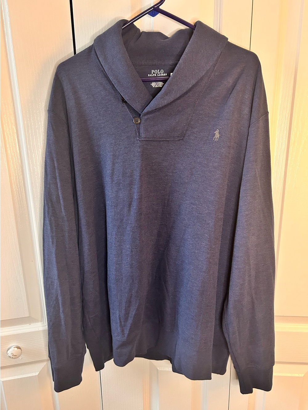 Polo Ralph‎ Lauren Men’s XL Navy Blue Luxury Jersey Shawl Collar Pullover Preppy